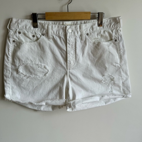 Madewell White Denim Boyshorts Patch And Repair Edition Distressed High Rise 32 - Picture 8 of 13